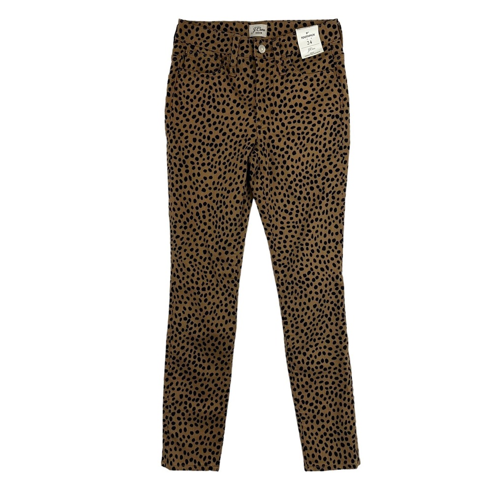 NWT J. Crew 9" Toothpick Denim Jean Leopard Dot Animal Print Sz 24 AQ774 $128
